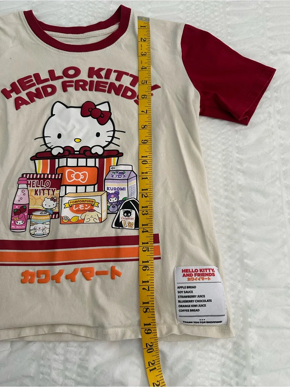 Sanrio Hello Kitty and Friends Kawaii Mart RCream Tee with Red Sleeves Large